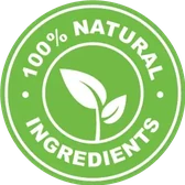 Green round seal reading 100% Natural Ingredients