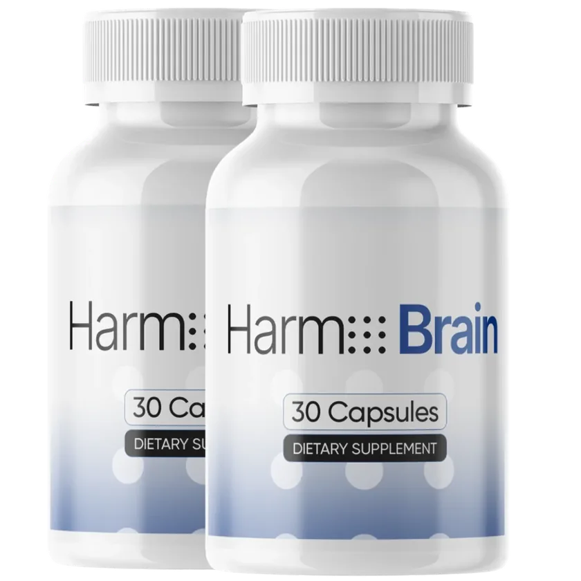 Two Harmo Brain bottles, each label reading 30 Capsules, Dietary Supplement