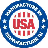 Blue and red round seal reading Manufacture in USA
